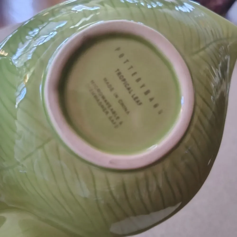 Pottery Barn Green Leaf Ceramic Dish